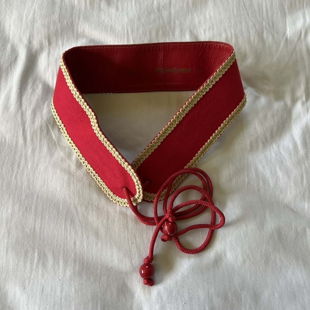 RARE Vintage Yves Saint Laurent 70s Russian Collection Red Tie Waist Belt - Picture 3 of 12
